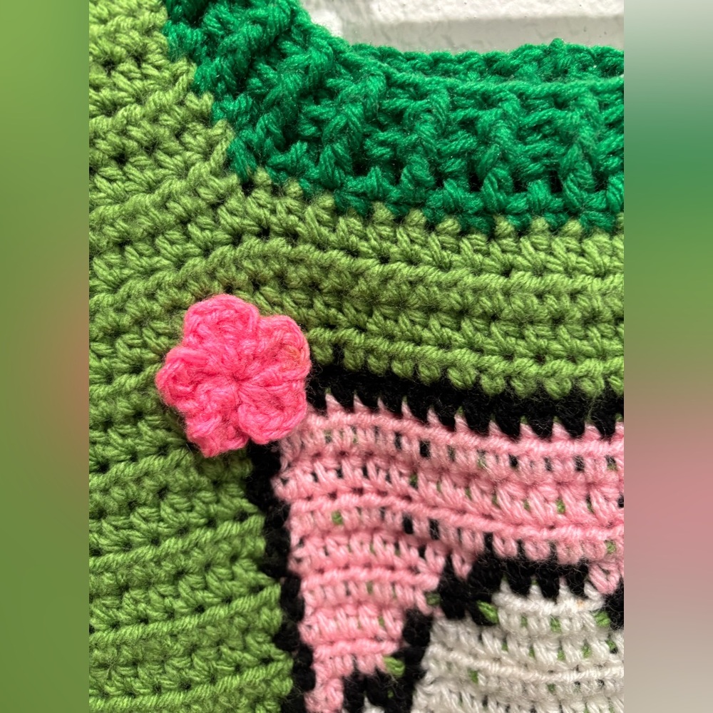 Snoopy & Woodstock Green Crocheted Heart Motif Sweater Vest Handmade 🧶 Knit - Picture 7 of 8